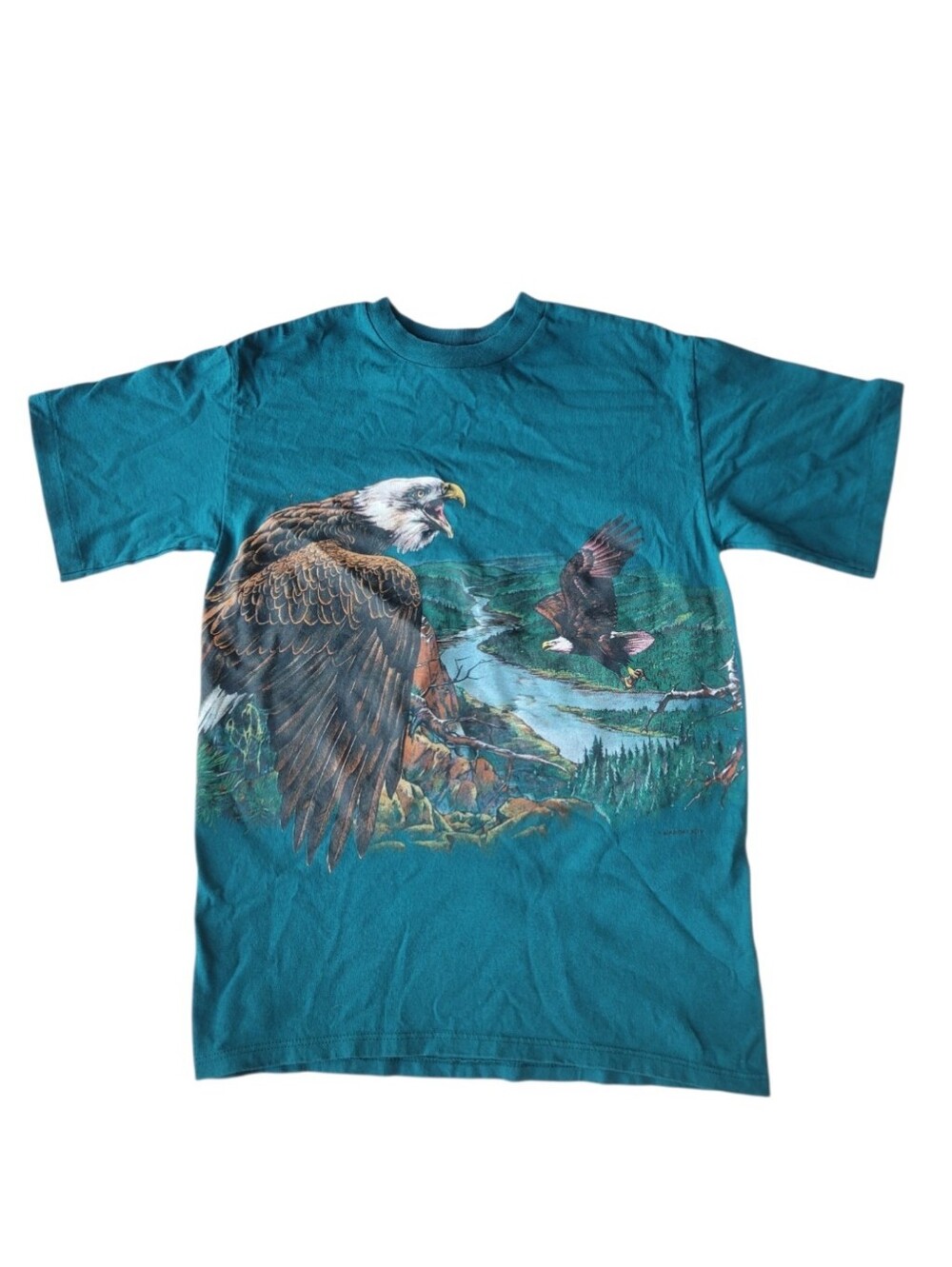 Vintage 90s Habitat Eagle AOP Tshirt Medium Nature Single Stitch